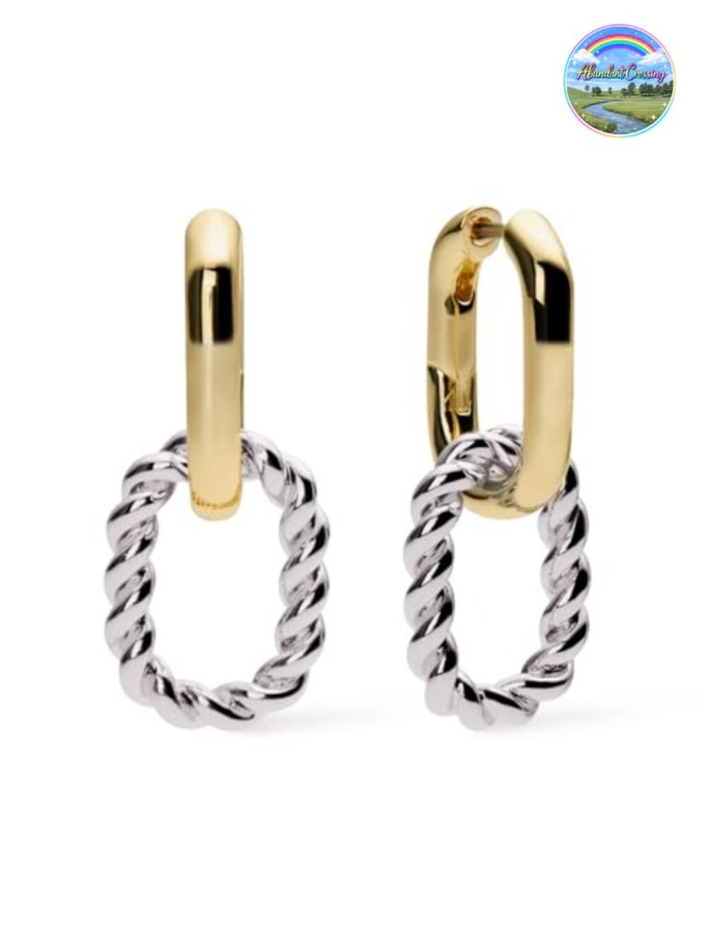 14K Gold Plated Double Hoop Earrings Two-Tone Twisted Hypoallergenic